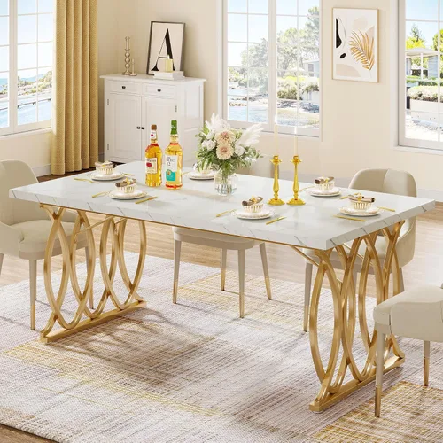 Tribesigns Mesa de comedor moderna, mesa grande de cocina de 63" para 4-6 personas, mesa de cena rectangular única para cocina y muebles de comedor