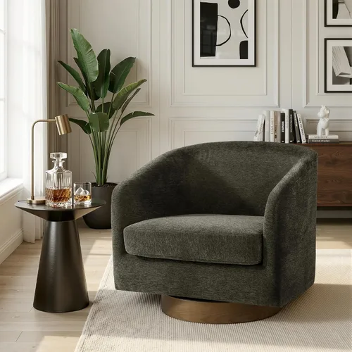 Miniatura 39 de Juego de 2 Sillas Giratorias de Acento, Silla Barril Tapizada en Tela para Sala de Estar, Cómodo Sillón Redondo Sofá Individual Asiento de Lino Beige