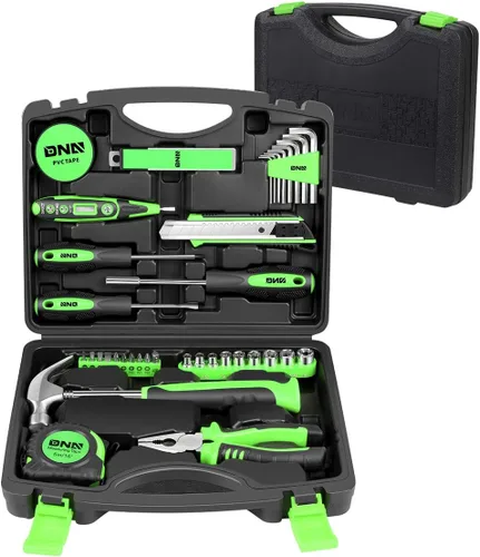 DNA MOTORING Verde 46 piezas Juego de herramientas para el hogar Reparación de electrónica Destornillador de precisión Probador de voltaje Martillo