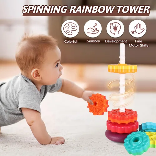 Miniatura 5 de JUXUE Juguete Giratorio, Juguetes de Apilar Arcoíris para Niños Pequeños de 1 a 3 años, Juguetes de Apilar Anillos para Bebés de 6 a 12 Meses