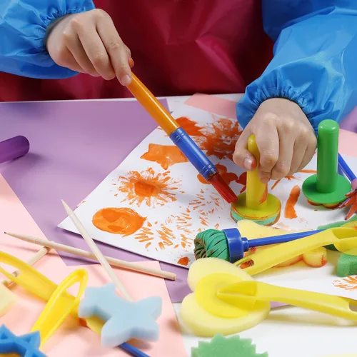 Miniatura 6 de Incraftables Juego de pintura de dedos lavable para niños, 65 piezas, pintura lavable no tóxica para niños pequeños, incluye delantal, esponjas