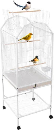 Miniatura 14 de Jaula grande para pájaros, jaulas movibles para pájaros con ruedas, 4 ventanas de alimentación, bandeja deslizante, aviario panorámico para pájaros