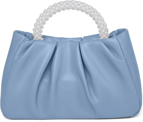 Miniatura 14 de Beatfull Bolso de noche para mujer, bolso de mano pequeño con perlas de cuero suave, bolso fruncido para boda, novia, fiesta, baile de graduación