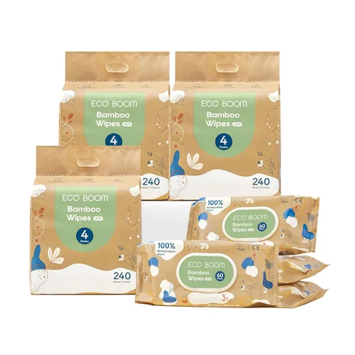ECO BOOM Toallitas de bambú para bebé, 99% a base de agua y sin perfume, toallitas húmedas hipoalergénicas a base de plantas a granel (960