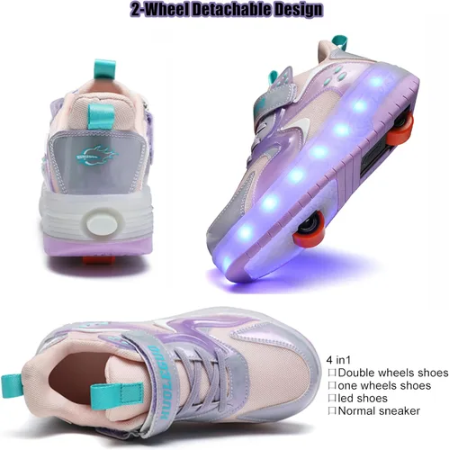 Miniatura 39 de Tenis con ruedas para niños y niñas, tenis deportivos recargables con luz LED para principiantes, el mejor regalo