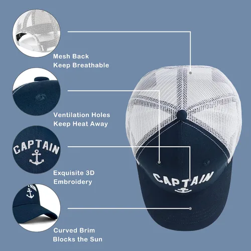 Miniatura 5 de singwe Sombrero de capitán para exteriores, sombrero de caza, sombrero de pie grande, gorra de béisbol de montaña, sombrero de camionero de vela