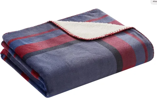 Miniatura 2 de Serafina Home Manta de franela de invierno Sherpa para vacaciones: diseño a cuadros de tartán rojo y azul, forro polar mullido, felpa cálida, acento