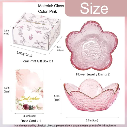 Miniatura 5 de Regalos para mujeres, plato para baratijas con flores, plato para joyería de vidrio rosa, soporte para anillos, bandeja de joyería, decoración