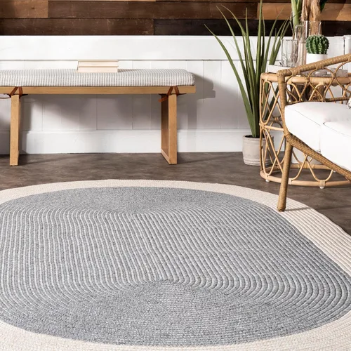 Miniatura 7 de nuLOOM Alfombra Delaine trenzada para interiores y exteriores, 8 pies, redonda, color gris