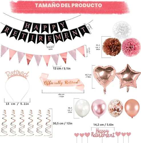 Miniatura 4 de Decoraciones de Fiesta de Jubilación Oro Rosa, 63 Piezas Decoraciones de Fiesta de Jubilación para Mujeres Pancarta de Feliz Jubilación Remolinos
