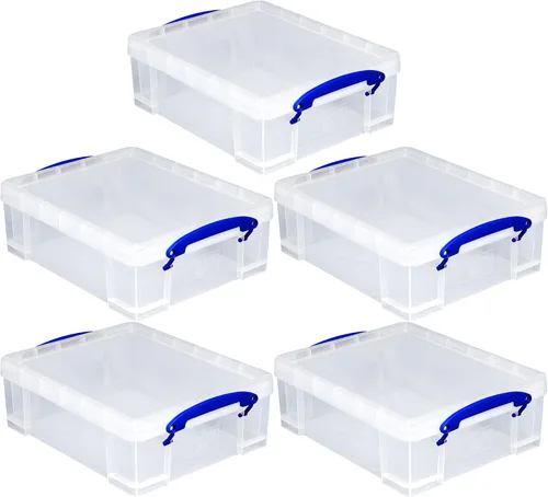 Miniatura 7 de Really Useful Box Contenedor de almacenamiento apilable de plástico de 8.1 litros con tapa a presión y asas de bloqueo de clip integradas