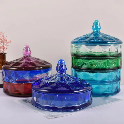 Miniatura 6 de Molde de silicona para tarro con tapa, caja de almacenamiento de silicona apilable de varias capas para fundición de resina epoxi, caja
