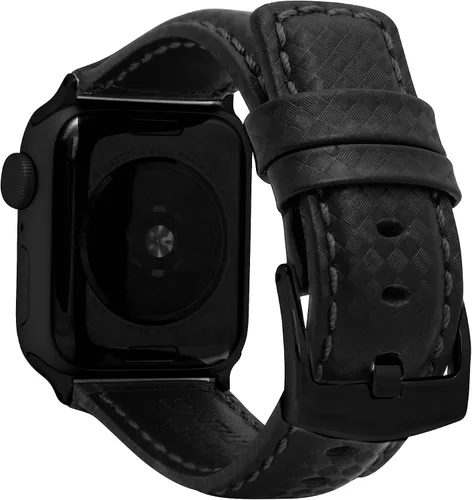 Bandini Correa de cuero de fibra de carbono para hombre para Apple Watch de 1.732 in 1.772 in 1.654 in 1.614 in 1.575 in 1.496 in Ultra 1.929 in