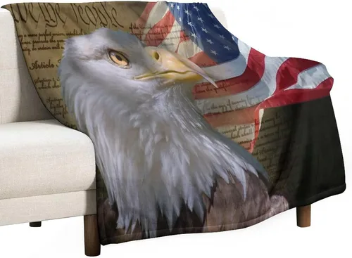 Miniatura 42 de Manta de bandera estadounidense con águila calva, decoración patriótica, forro polar esponjoso, grueso, tamaño grande, suave para sofá, silla, cama