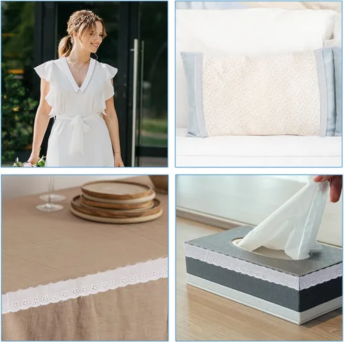 Miniatura 7 de 15 yardas de algodón con ribete de encaje blanco con ojales de cinta de encaje bordado floral cordones de ganchillo para costura de tela decorativa