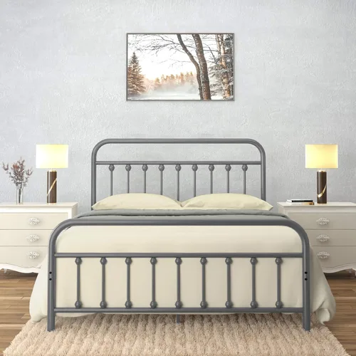 Miniatura 12 de AMBEE21 Golden Gate Beds Marco de Cama de Metal de Estilo Vintage Tamaño King con Cabecera y Pie de Cama de Hierro Forjado – Cama de Plataforma Negro