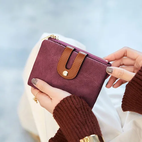 Miniatura 10 de AOXONEL Cartera pequeña de cuero plegable Rfid para mujer, con cremallera, bolsillo para tarjeta de identificación, delgada, compacta y delgada
