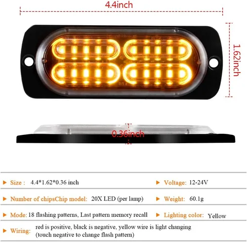 Miniatura 2 de Barra de Luz LED Estroboscópica de Emergencia Súper Brillante de 12-24V con 20 LED, Advertencia de Precaución y Peligro para Construcción