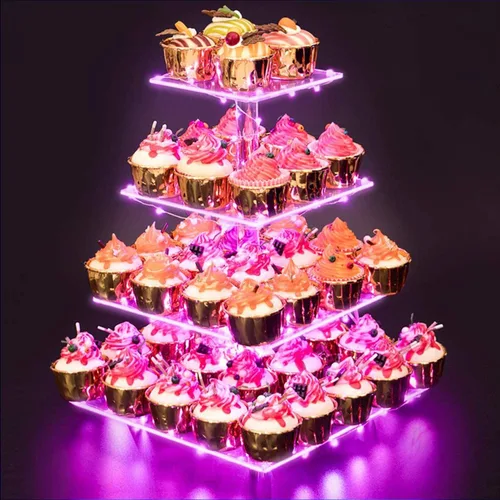 Miniatura 22 de YestBuy Soporte de Cupcakes Acrílico de 4 Niveles Soporte de Pasteles para Té de la Tarde Soporte Grande para Cupcakes Torre de Cupcakes Soporte Azul