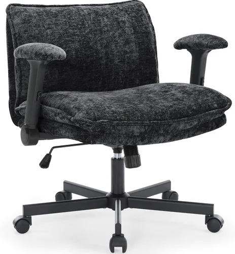 FanciSpot Silla de oficina con patas cruzadas con ruedas y brazos abatibles ajustables, silla de escritorio cruzada con cojín grueso, silla de Negro
