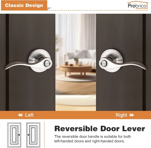 Miniatura 5 de Probrico Manijas de puerta de privacidad estilo ondulado de níquel satinado, manijas de puerta de baño/cama, cerraduras interiores sin llave