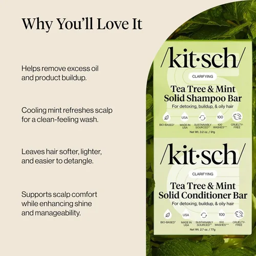 Miniatura 9 de Kitsch Juego de champú y acondicionador Clarifying Tea Tree - Barra de champú y acondicionador para mujeres y hombres, cuero cabelludo y control