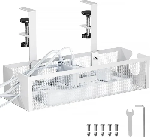 YECAYE Bandeja de organización de cables de metal para debajo del escritorio, tira de alimentación y organizador de cables para oficina en casa,