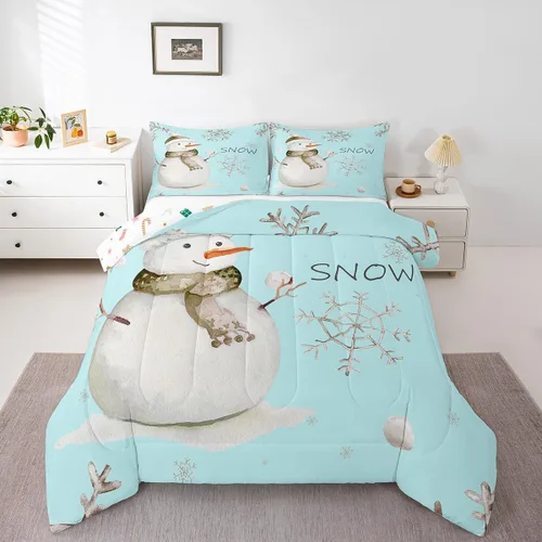 Erosebridal Juego de ropa de cama Kawaii de muñeco de nieve tamaño individual para niños y niñas, juego de ropa de cama de feliz año nuevo, edredón
