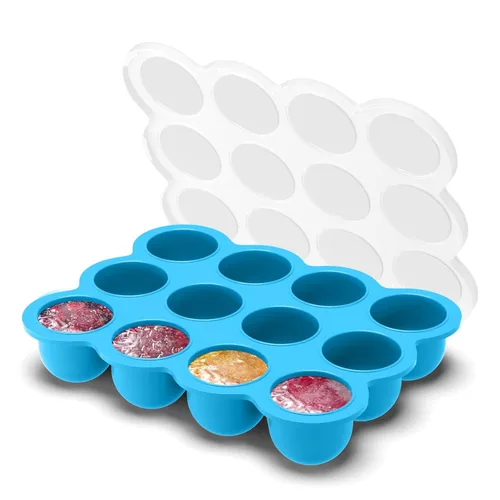 Miniatura 11 de Samuelworld Contenedor de almacenamiento de alimentos para bebés, 12 porciones x 2.5 onzas, bandeja de silicona sin BPA con tapa de clip para Azul