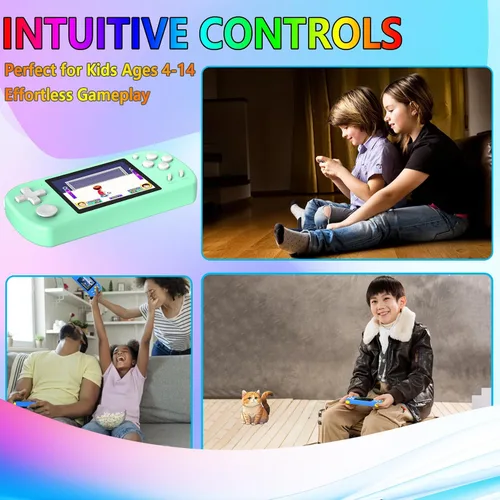 Miniatura 5 de Juegos de Mano para Niños con 218 Juegos de Video Integrados, Juguetes de Viaje Portátiles para Niños de 4 a 13 Años con Batería Recargable, Cian