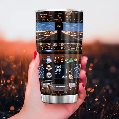 Miniatura 3 de TERAVEX Boeing 737 Cockpit Screens Regalos para papá, esposo de hija, hijo, cumpleaños, Día del Padre, aniversario para él, vaso con tapa, taza