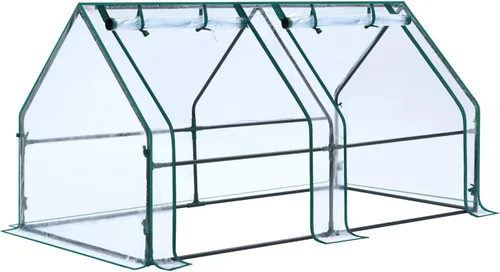 Miniatura 10 de Ohuhu Mini invernadero portátil, invernaderos de 71 x 36 x 36 pulgadas para exteriores con puertas dobles grandes con cremallera y estacas de Verde