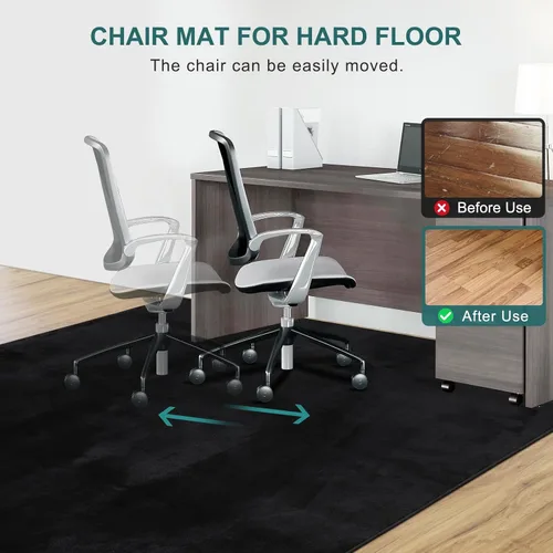 Miniatura 3 de Tapete para silla de oficina, 75 x 60 pulgadas, tapete grande para sillas para suelos duros, alfombra de tela de franela para superficie dura, Negro