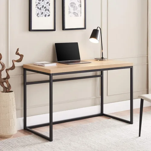 CENSI Escritorio para computadora de 47 pulgadas, mesa de escritura industrial moderna con parte superior de madera de 1.6 pulgadas de grosor, marco