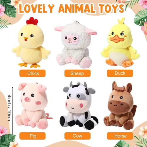 Miniatura 3 de Aoriher 6 piezas de mini animales de granja de felpa a granel de 4 pulgadas lindos animales de peluche de caballo, vaca, cerdo, oveja, pato pollito