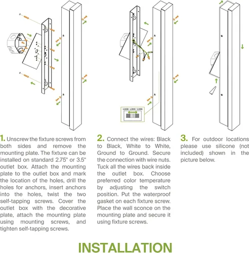 Miniatura 9 de ASD Lámpara LED de montaje en pared de 18 pulgadas de largo, aplique lineal para exteriores e interiores 3CCT, regulable, impermeable