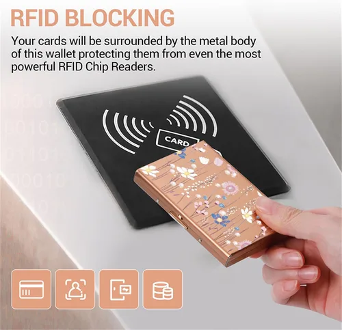 Miniatura 83 de BONSYL® Soporte para tarjetas de crédito, cartera delgada de metal con bloqueo RFID, con 6 ranuras para tarjetas, para mujeres y hombres.