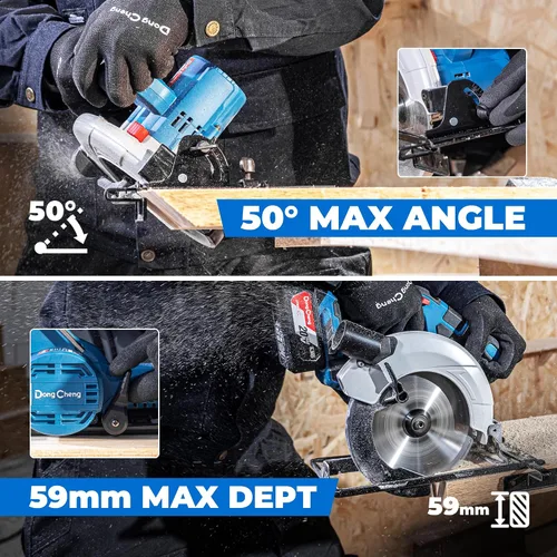 Miniatura 4 de Dong Cheng Sierra Circular Inalámbrica de 6-1/2 Pulgadas 840W, Profundidad de Corte 59mm, Ajustable de 0-50° con Adaptador de Recolección de Polvo
