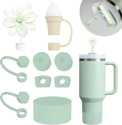 Miniatura 12 de Stanley Set de accesorios para taza: tapa de silicona a prueba de derrames, tapa con pajita, protector de silicona para vaso de 40 oz y 30 oz (NEGRO)