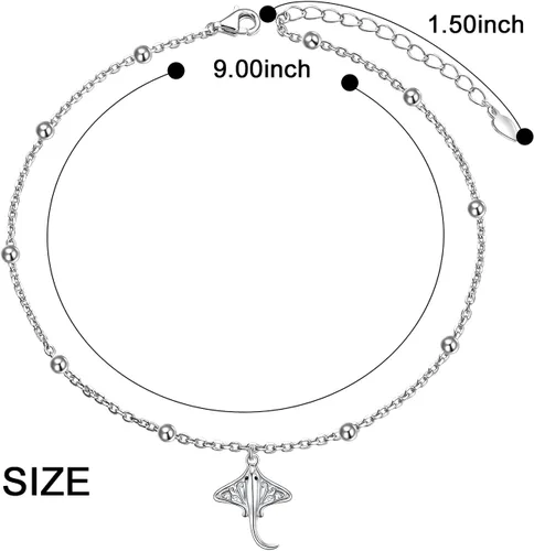 Miniatura 5 de Ladytree Tobillera para mujer de plata de ley 925, diseño de conejo, mantarraya, pulpo, cuentas, ajustable, tema de pie, pulsera de tobillo