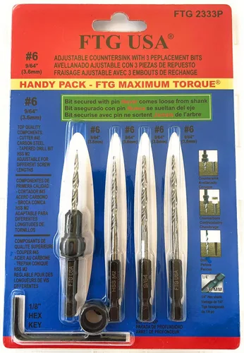 Miniatura 34 de FTG USA Juego de brocas avellanadoras de madera ajustable, 5 piezas, broca avellanadora #4 #6 #8 #10 #12 con broca cónica para carpintería