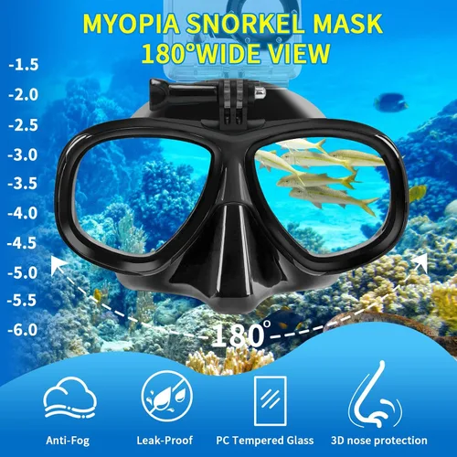 Miniatura 2 de Equipo de esnórquel para miopía para adultos y jóvenes, juego profesional de esnórquel de silicona completamente seco, máscara de buceo antivaho
