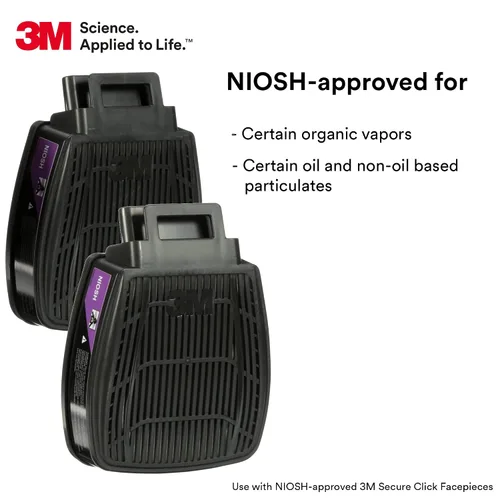 Miniatura 2 de 3M Cartucho/filtro respirador P100, cartucho combinado de vapores orgánicos Secure Click D80921, aprobado por NIOSH, doble flujo para mayor