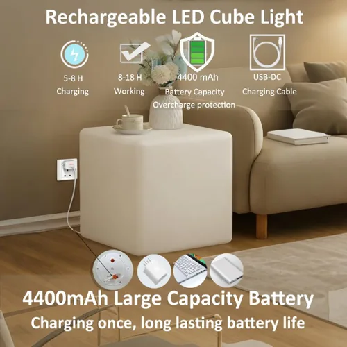 Miniatura 6 de Silla de cubo LED de 20 pulgadas, Mesa de Luz de Cubo LED Inalámbrica Recargable, cubos de luz brillantes de 16 colores, lámpara de pie impermeable