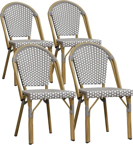 Miniatura 59 de PURPLE LEAF Juego de 2 sillas francesas de mimbre de aluminio, mimbre tejido a mano, sillas de comedor al aire libre para patio, cocina, jardín