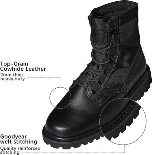 Miniatura 23 de Botas militares de WIDEWAY para hombres, botas de combate de jungla tácticas de cuero resistente al deslizamiento, negras, para hombres, todo