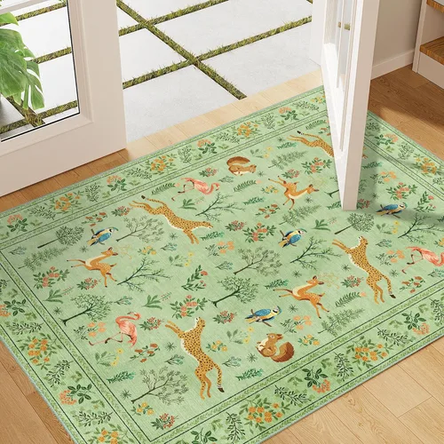 Miniatura 240 de DUKINO Alfombra de área de 6 x 9 pies, alfombra floral para sala de estar, ligera, antideslizante, lavable, alfombra de interior de pelo bajo