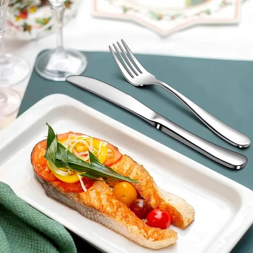 Miniatura 8 de Herogo Juego de cubiertos de acero inoxidable resistente, 20 piezas de cubiertos elegantes para 4, vajilla moderna para el hogar, restaurante, boda