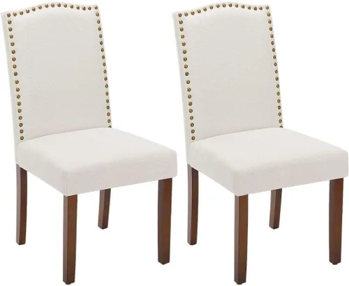 Miniatura 12 de Juego de 2 sillas de cocina modernas tapizadas de tela con ribete de cabeza de clavo y soporte lumbar ergonómico para sala de estar y comedor Marrón