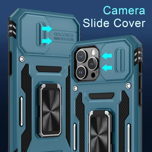 Miniatura 300 de DEERLAMN Funda para iPhone Xs Max con funda deslizante para cámara + protector de pantalla, soporte giratorio de anillo de grado militar a prueba